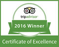 Trip Advisor 2016 Winner Certificate of Excellence